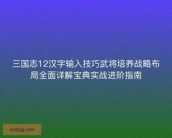 三国志12汉字输入技巧武将培养战略布局全面详解宝典实战进阶指南