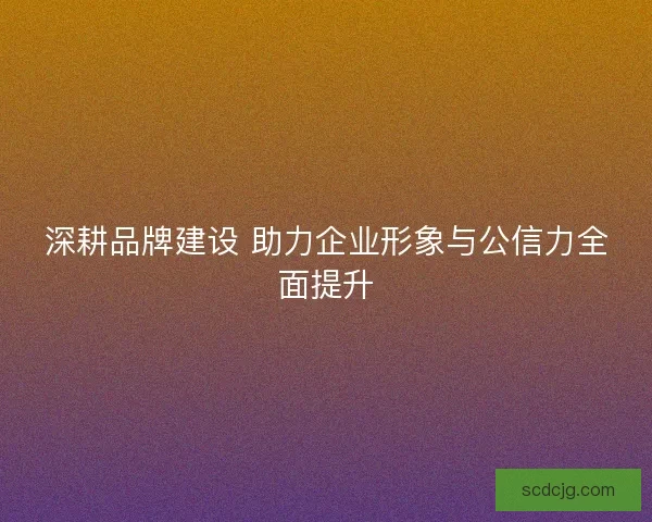 深耕品牌建设 助力企业形象与公信力全面提升